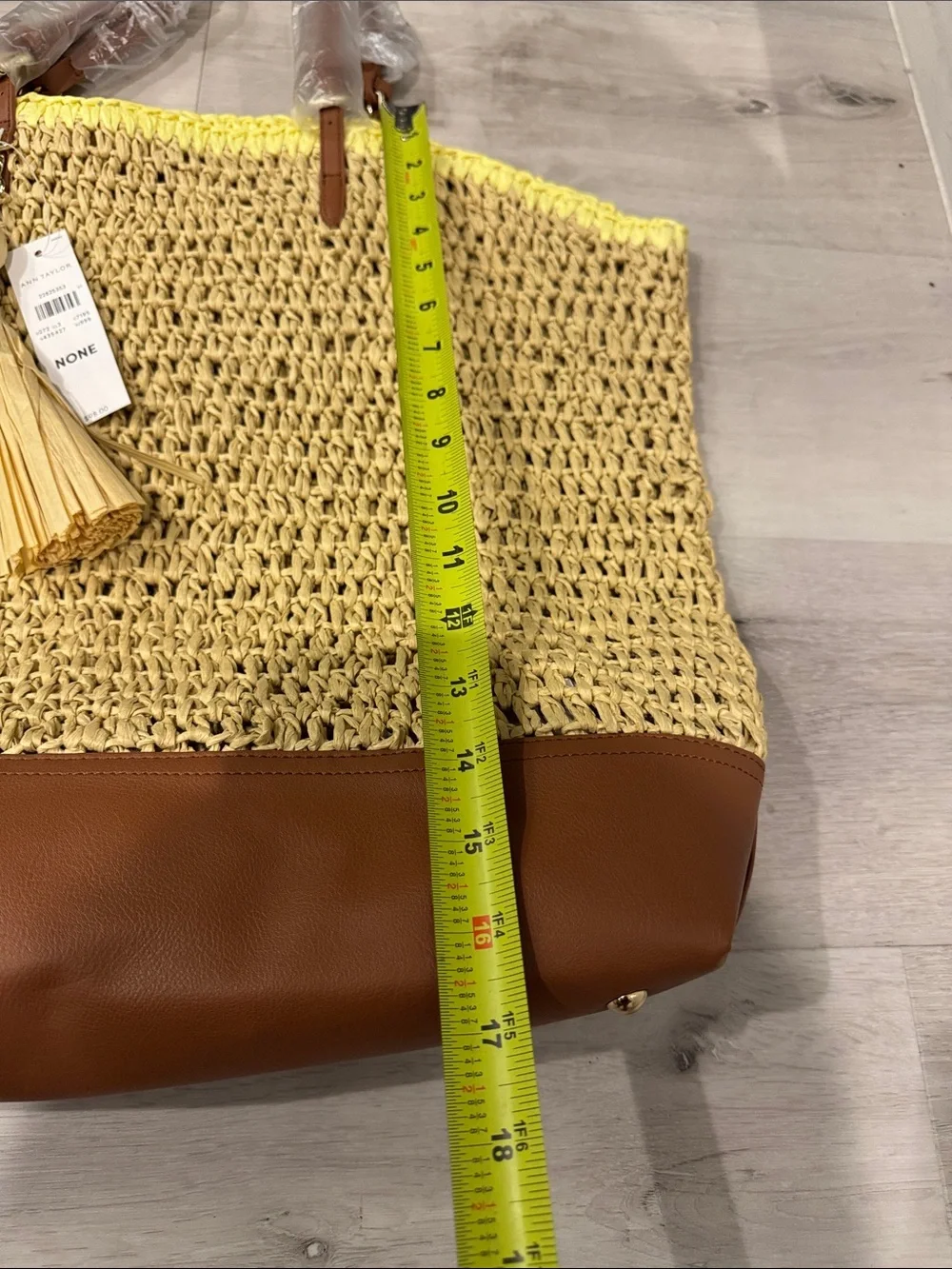Ann Taylor NWT Yellow Woven Tote with Brown Base and Tassel